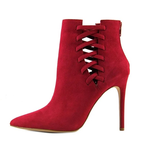 ♥️ NEW! Aldo Tuxedo Women Pointed Toe Canvas Red Ankle Boot ♥️ - Picture 3 of 11